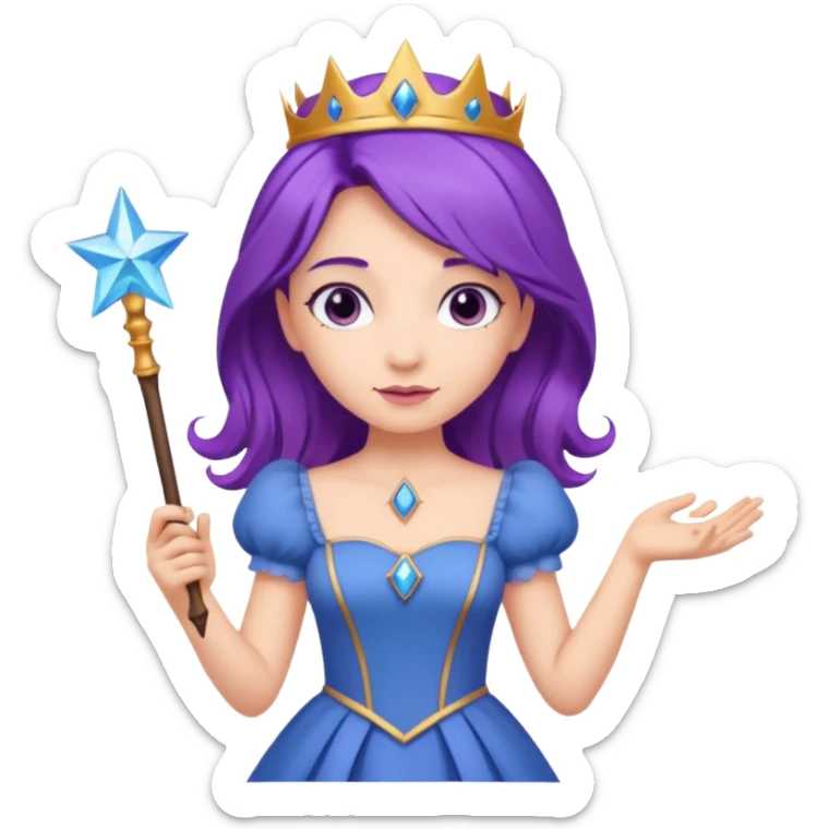 Princesses with Magic Wand in Purple Hair, blue dress sticker