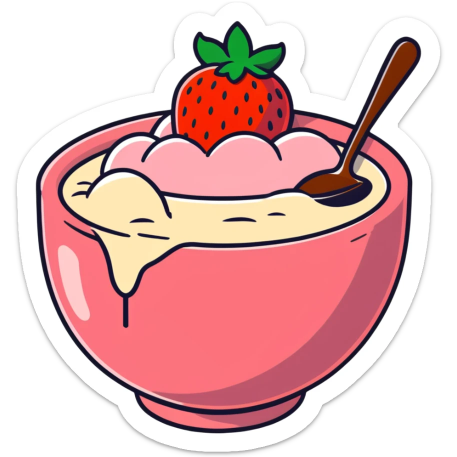 hot bowl of strawberry porridge with steam sticker