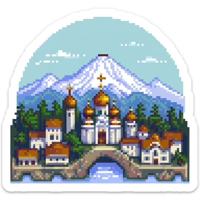 illustration of Nalchik city in pixel art style sticker