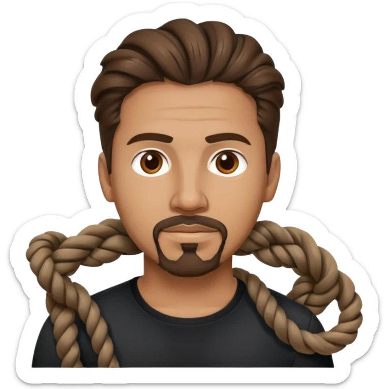 columbian tech man with brown hair, twisted rope hairstyle, goatee, brown eyes. And black shirt. sticker