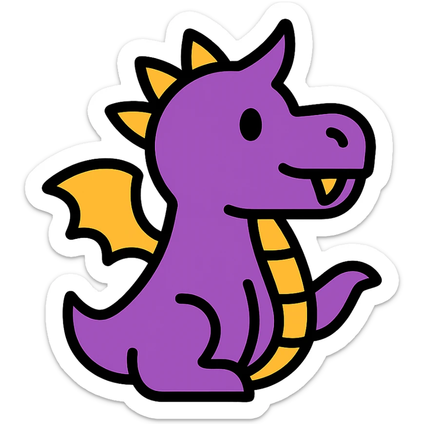 purple dragon, color outline icon style sticker