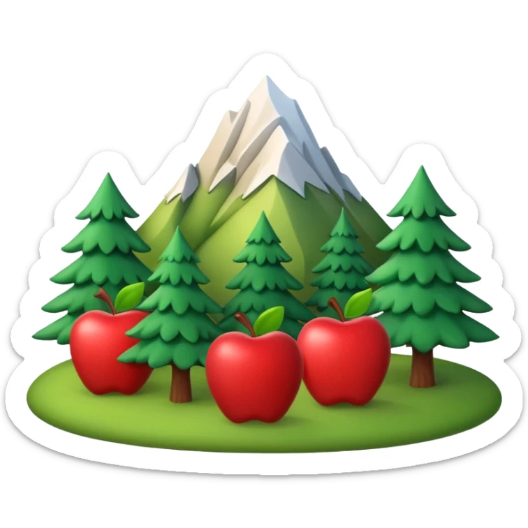 Washington state I’m 3d apple emoji style with cute pop out trees and mountains sticker