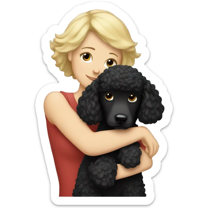  Short-Blonde-haired woman hugs her Black-Poodle-Black-dog sticker