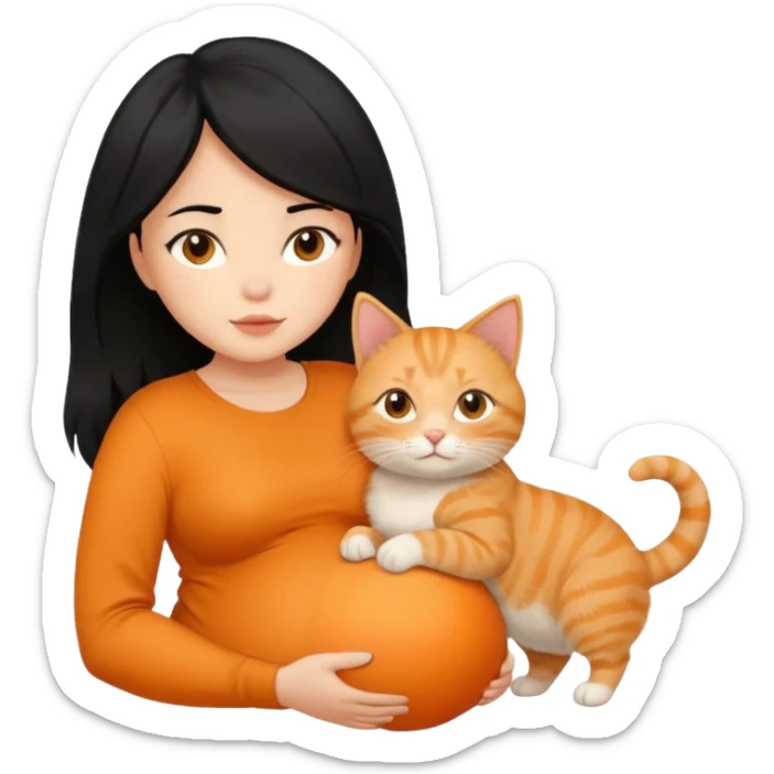 pregnant black hair woman with orange cat sticker