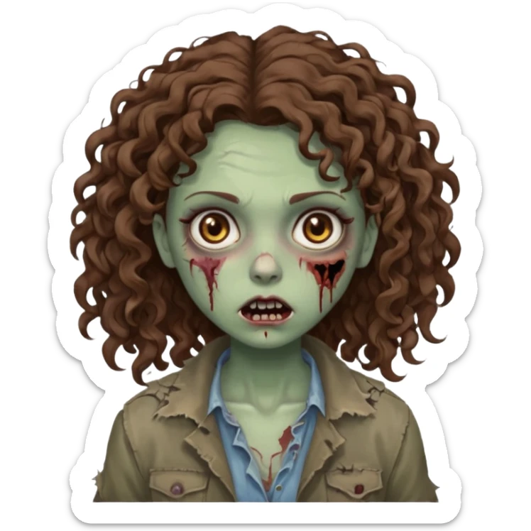 zombie girl with curly brown hair and brown eyes sticker