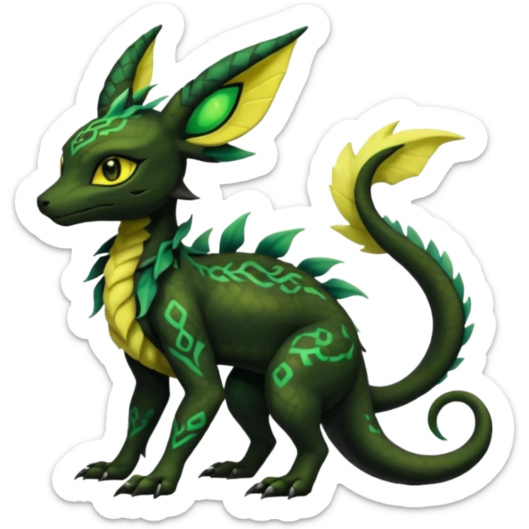 Dark Edgy Salandit-Leafeon-Umbreon-Fakémon-hybrid-creature (full body)  sticker