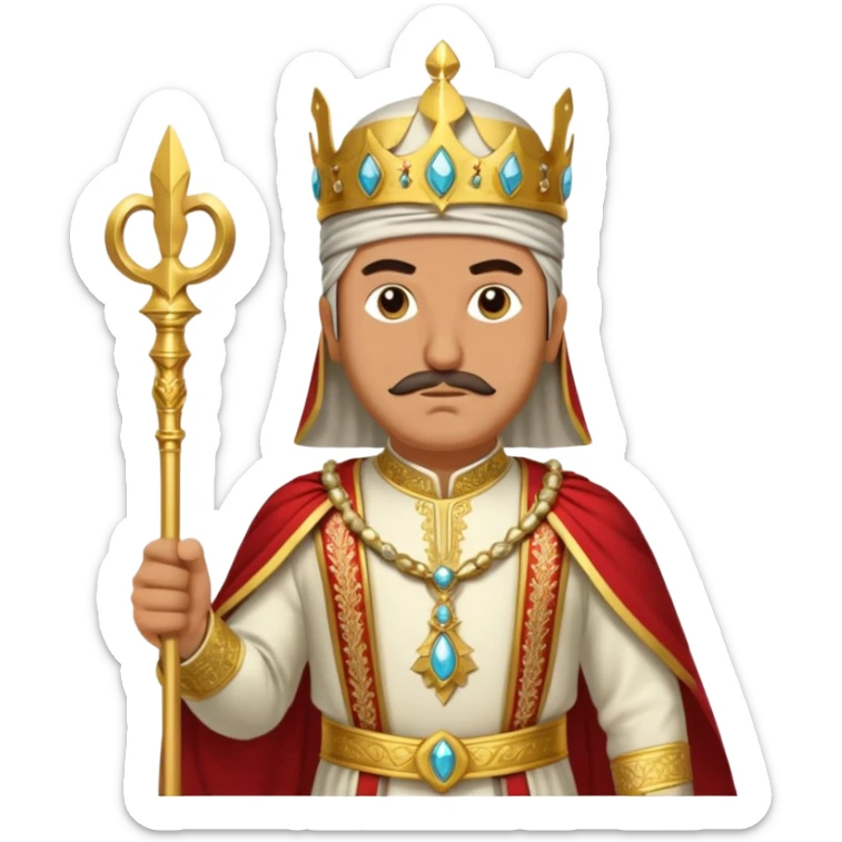 ancient Seljuk sultan, Turkish empire, ceremonial dress, detailed embroidery, holding a scepter, powerful stance sticker