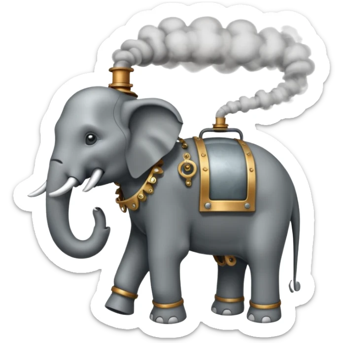 Steam Elephant full body  were a smoke is coming out of it  sticker