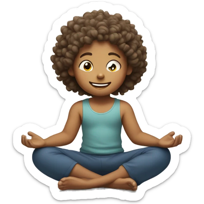 happy scandinavian kid with curly hair meditating in lotus position sticker