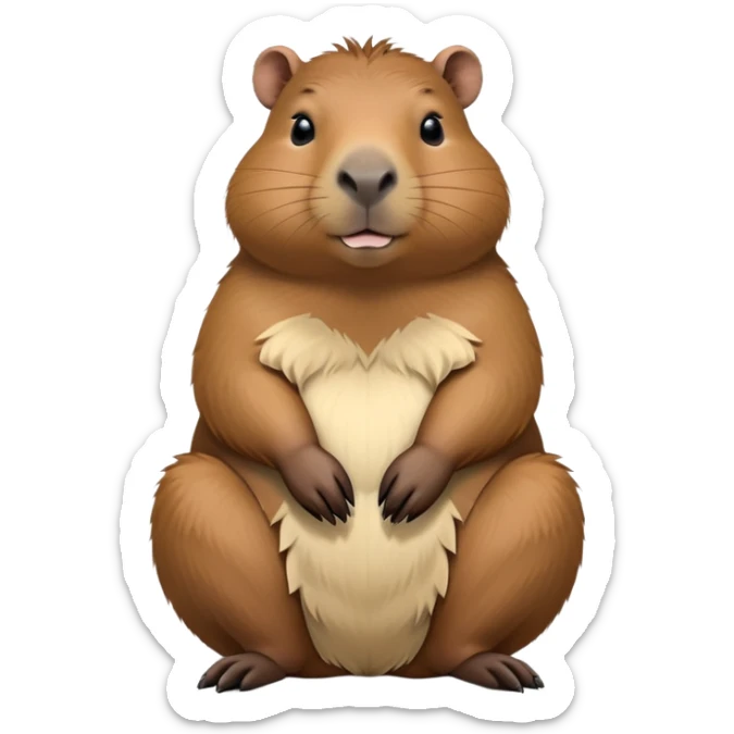 cinematic-capybara-realistic-full-body-sitting-emoji,-plump-and-relaxed-body-soaking-in-the-warm-sun,-short-brown-fur-slightly-ruffled,-head-tilted-dramatically,-calm-expressive-eyes-exuding-serene-wisdom,-simplified-yet-realistic-focused-features,-highly-detailed,-glowing-with-an-almost-sarcastic-glow sticker