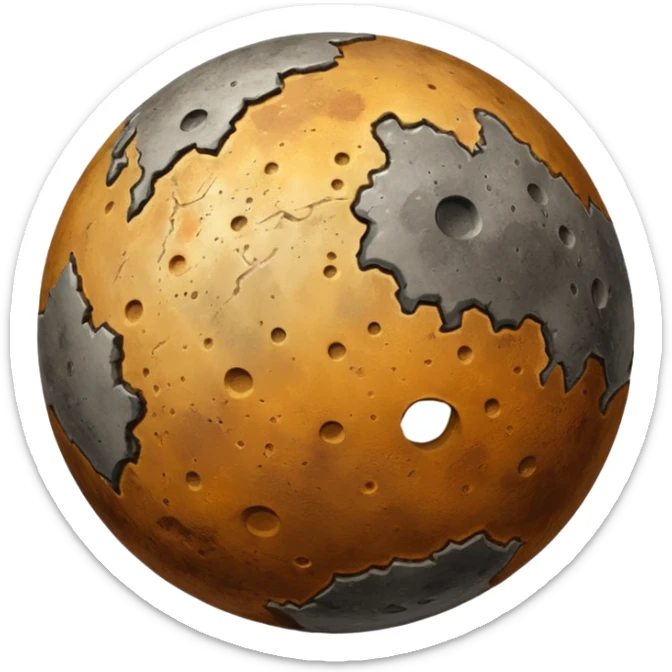 planet Mercury emoji, round, grayish-brown, covered in pitted marks and rough patches, cratered surface sticker