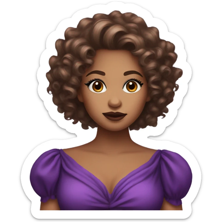 Brown Curly hair queen with black eyes and really big full lips dressed in a very big and beautiful purple dress sticker
