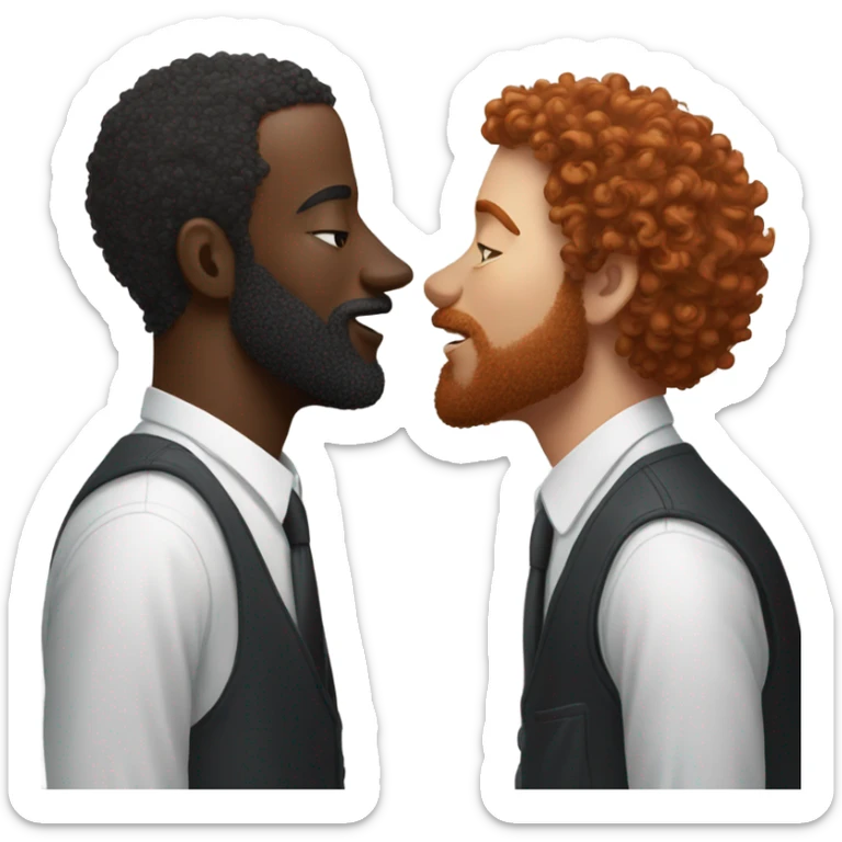 Man with red hair kisses black man with beard and hair  sticker