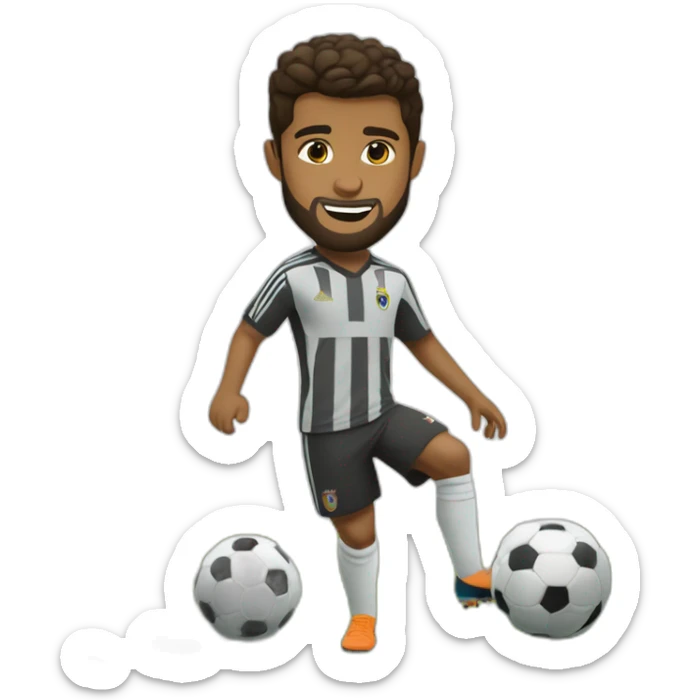 little brown man with a beard playing football with tall Cristiano Ronaldo sticker