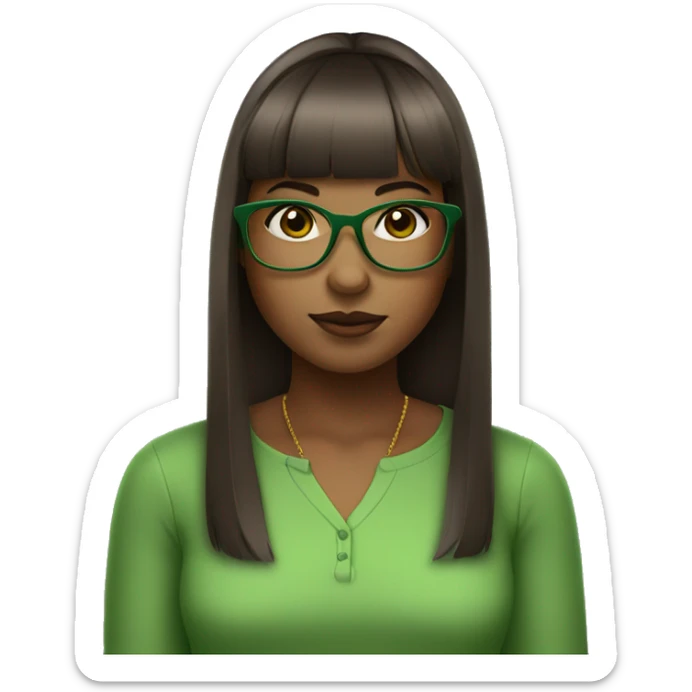 brown skin girl with straight bangs and green glasses standing sticker