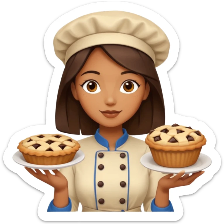 Baking community woman avatar in vibrant style illustration. Pie, cookie, and muffin warm golden tones, simple shapes, flat design, high contrast. sticker