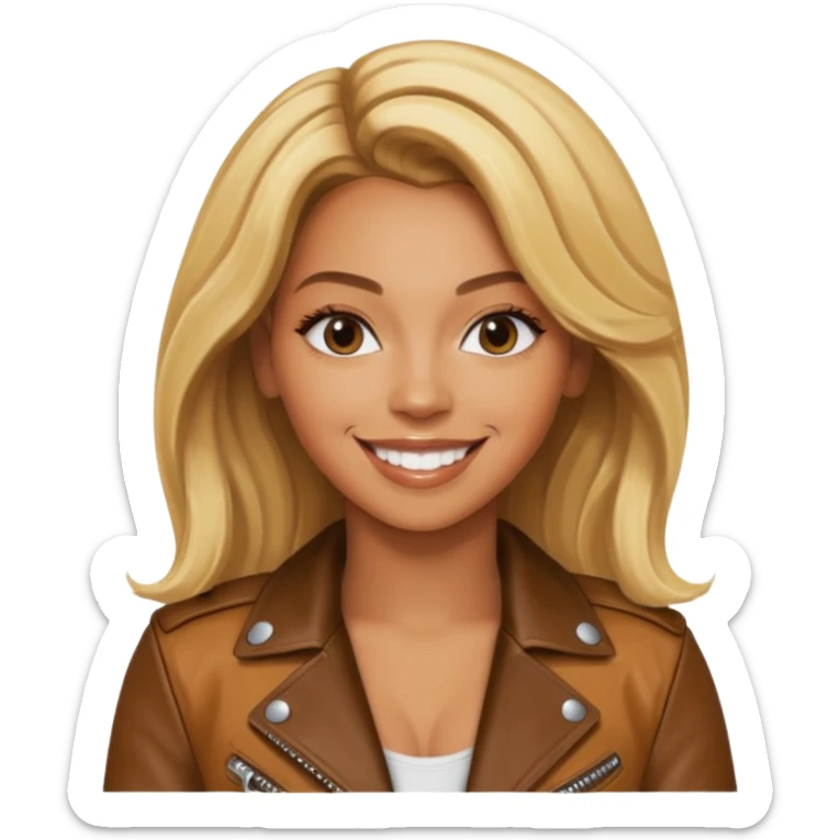 beyonce blonde hair jane wear leather jacket, smile happy sticker