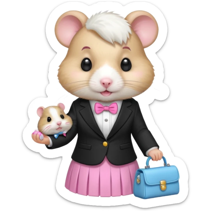 Mama hamster white wearing channel blazer n skirt with baby hamster with dummy in his mouth sticker