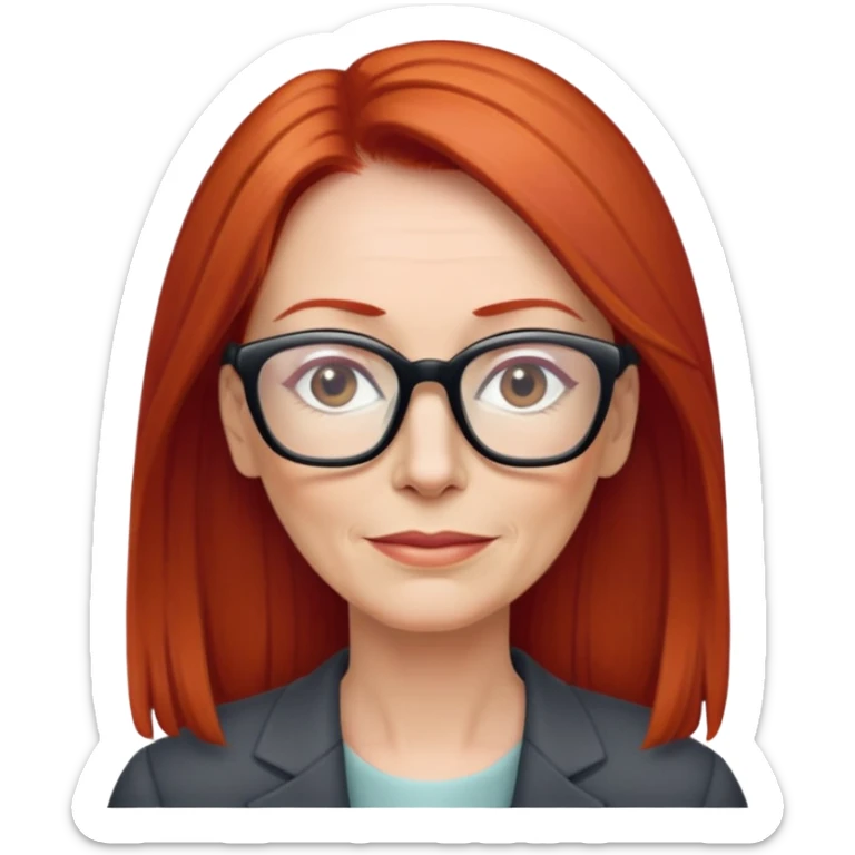 middle age Red head long straight hair pale skin wearing glasses sticker
