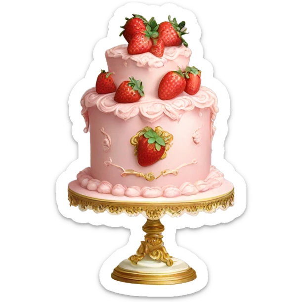 vintage rococo highly detailed pale pink cake with strawberries sticker