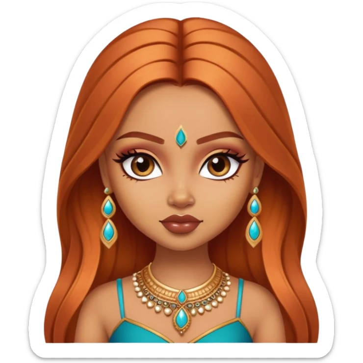 pretty bratz baddie, copper hair, light skin, desi indian style sticker
