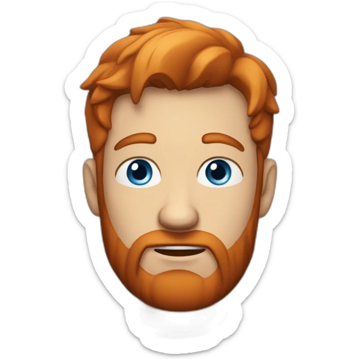 Man with red hair and beard,blue eyes, full face from side, tired and small amount of agressivenes in eyes sticker