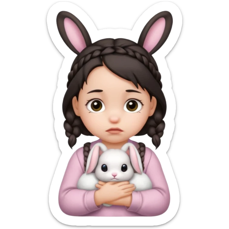 bunny ear accessory wearing baby braided dark hair sad  sticker