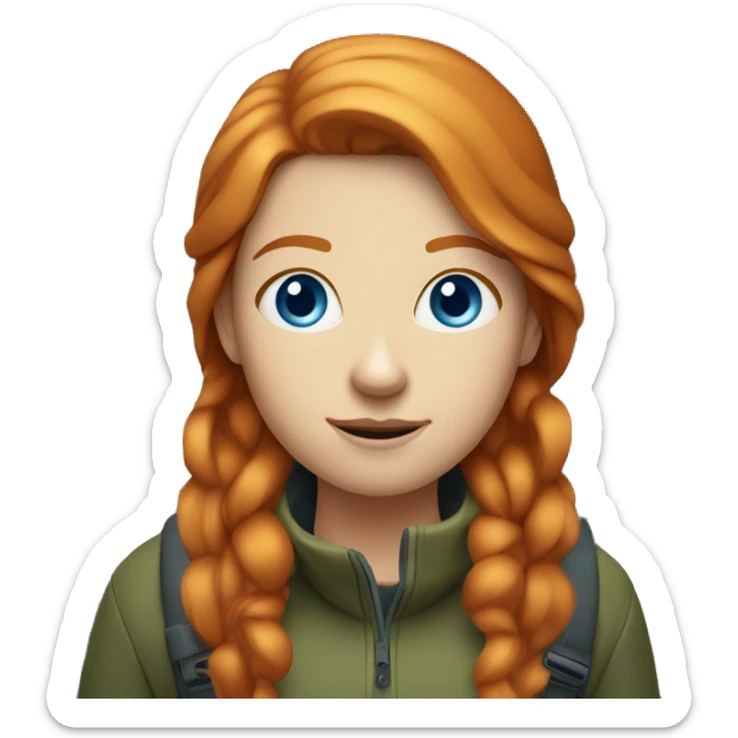 Ginger girl with volume straight hair and blue eyes On a hike sticker