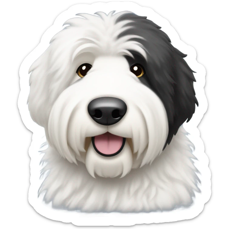 Old English sheepdog with a half and half face like a black and white cookie sticker