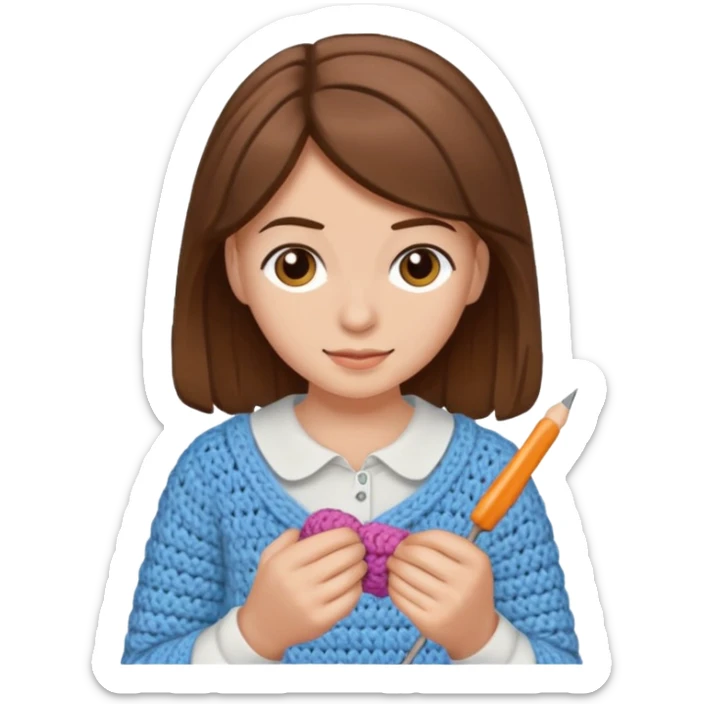 Teenager doing crochet, Caucasian with brown hair  sticker