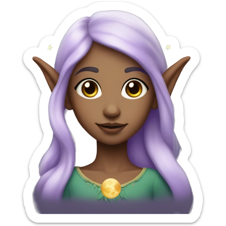 Girl elf with lilac hair and a moon on her forehead sticker