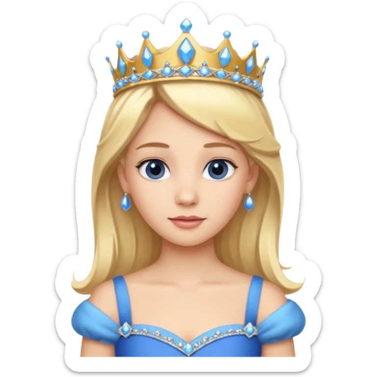 Princess in Blue Dress with Tiara, Blonde Hair sticker