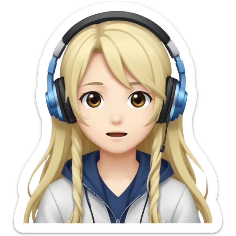 Ruko Yokune, anime-style character with long hair, headphones, and a microphone, cute expression sticker