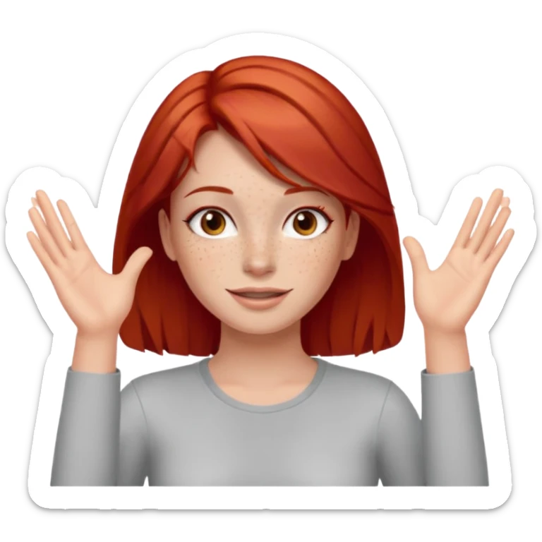 Not guilty hands up smirk girl red hair sticker