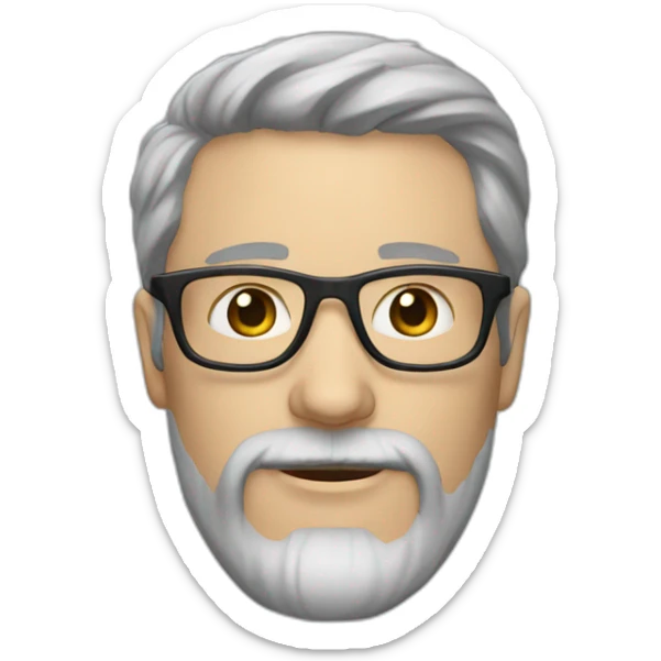 40 year old white man with grey and dark hair and grey beard and dark glasses and long thin nose sticker