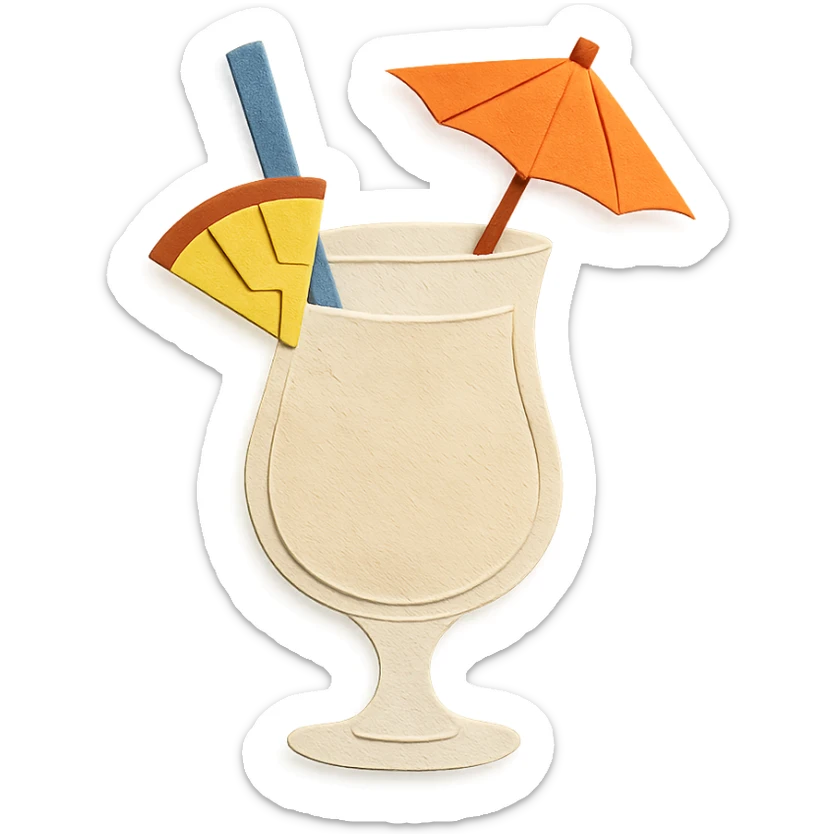 pina colada cocktail with a paper umbrella and pineapple garnish in paper-craft style sticker