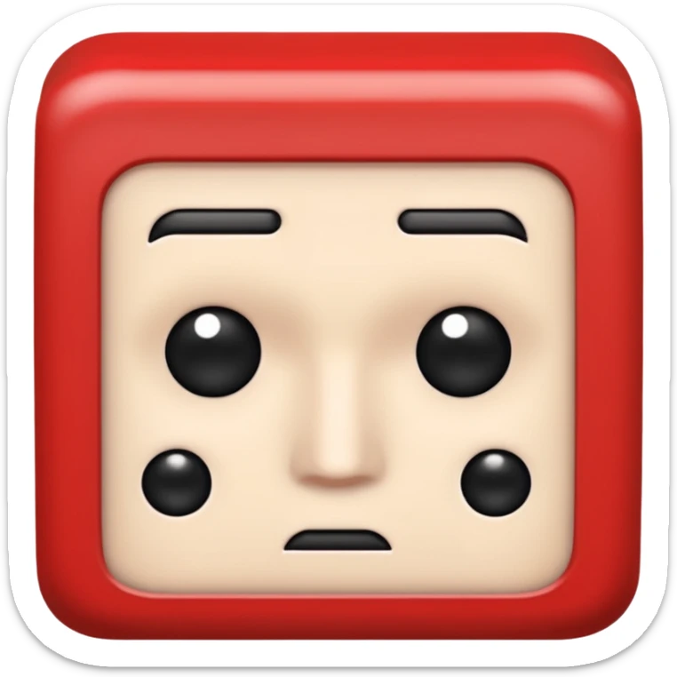 Una figura roja con cabeza cuadrada y cuerpo de rectángulos con cara con dos ojos negros como puntos y cejas preocupadas sin boca y que tenga como una especie de polvo café en la cabeza sticker