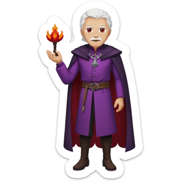a white haired old man with purple eyes standing, full body, in Targaryen themed clothes, clothes are black and red themed HIS CLOTHES ARE NOT PURPLE  sticker