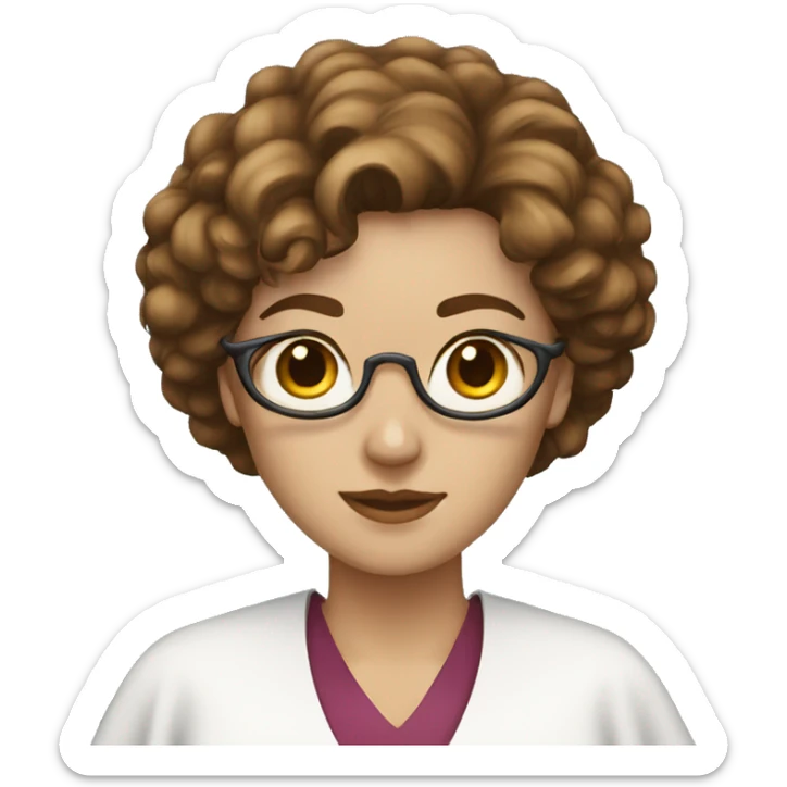 White nurse woman with short curly brown hair wearing a cape sticker