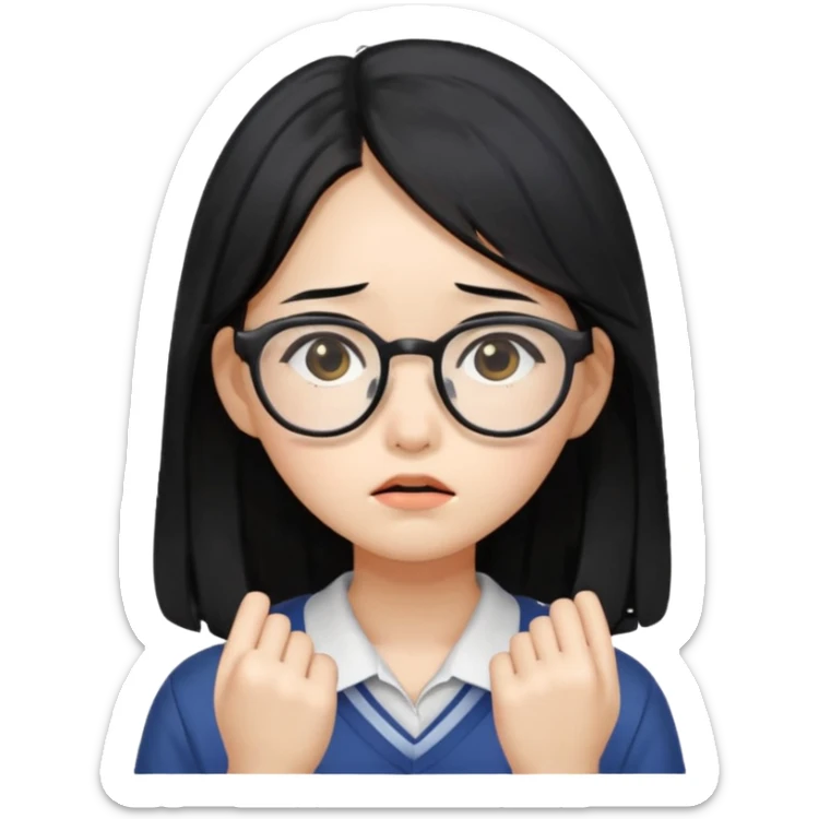  Korean female college student with a worried face , long hair,  sticker