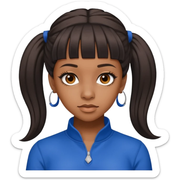 Lisa Left Eye Lopes with dark brown long ponytail hair, brown eyes, blue outfit sticker
