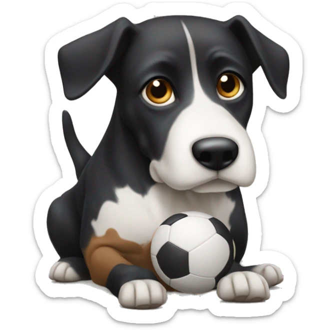 Perrita negra con las patas y cara marrones y las patitas blancas con una pelota sticker
