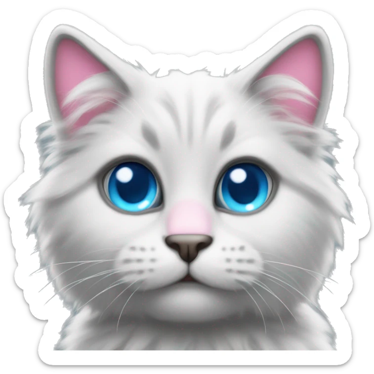 Very fluffy cat with pink ears and nose blue eyes and grey inbetween ears sticker