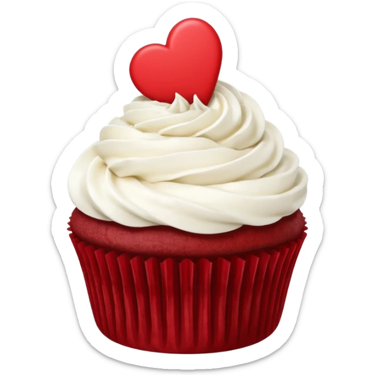 red velvet cupcake with cream cheese frosting and a small heart on top sticker