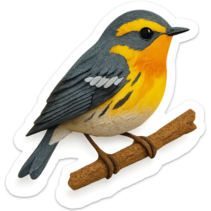 close-up of a New World warbler perched on a tree branch, fine paper edges, vivid feather patterns, subtle color transitions sticker