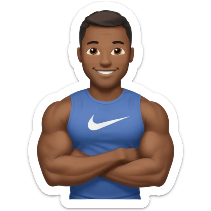 Jock black man smiling very huge big biceps wearing “Nike” t shirt, handsome face sticker