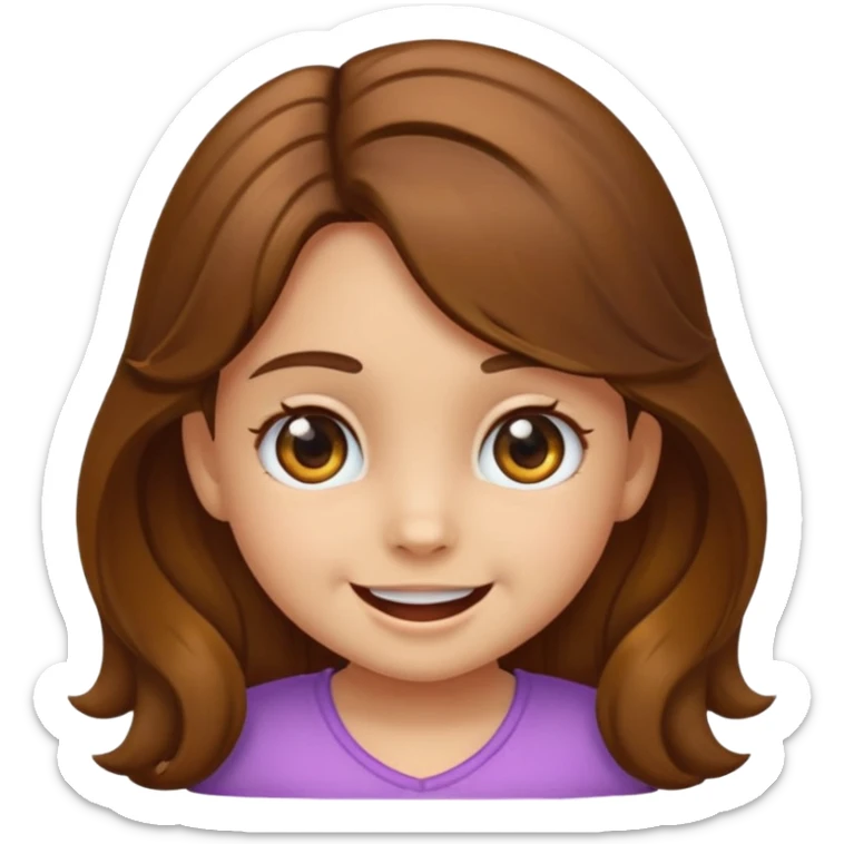 EMOJI COMO IPHONE IOS SOLO CARA NIÑA 3 AÑOS PELO LARGO, ONFULADO, MARRON, Y OJOS MARRONES. SONRIENDO, SIN CUELLO Y FONDO TRANSPARENTE sticker