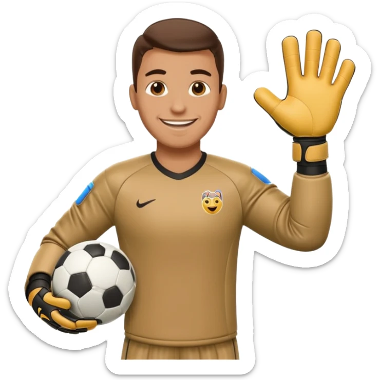 Football goalkeeper gloves with man goalkeeper and small emoji sticker