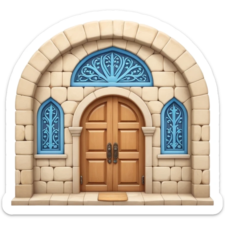 3D Apple-style emoji of a Turkish han. Rounded stone building, arched wooden door, small arched windows, simple Iznik tile decoration. Glossy, smooth, soft shadows, bright daylight, clean white background.




 sticker