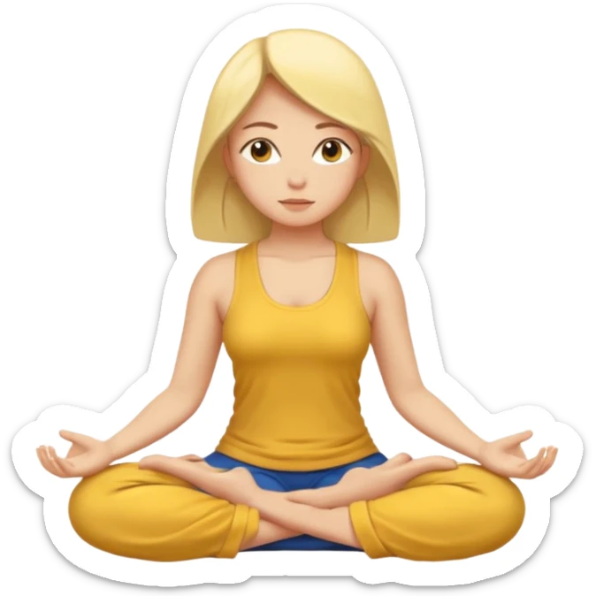 woman sitting cross-legged, meditating, yellow skin tone, tranquil mood sticker